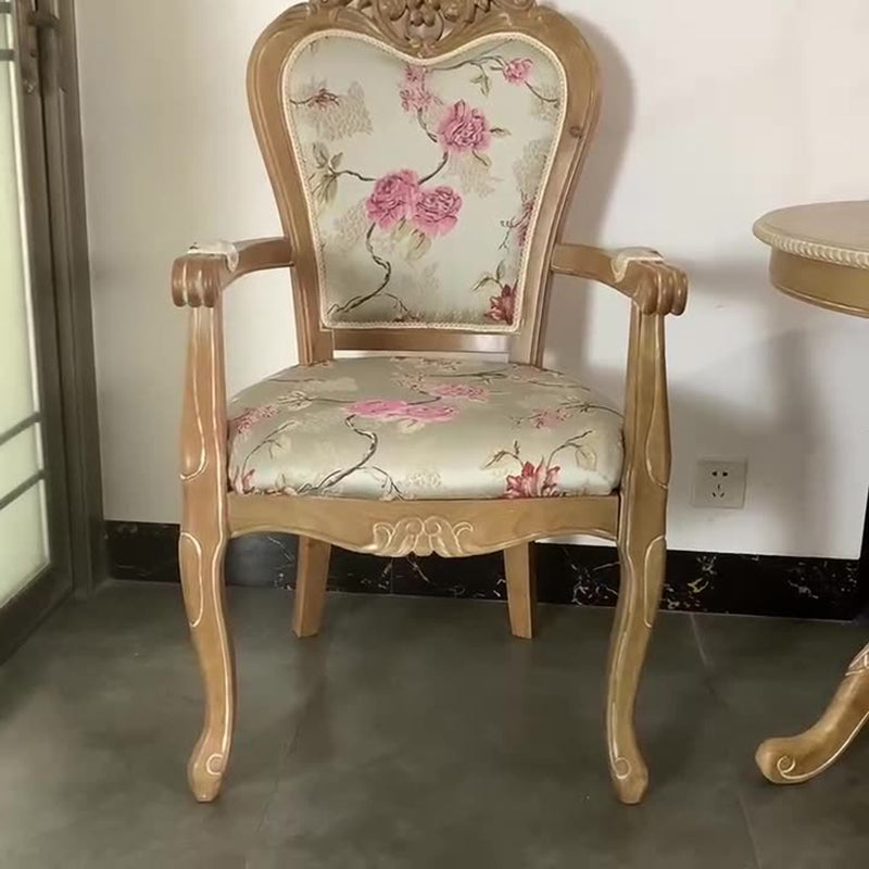 Traditional Vintage Curved Seat Cushion Solid Wood Fabric Sponge Chair Backrest Armrest For Living Room
