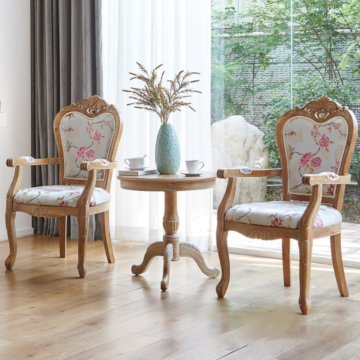 Traditional Vintage Curved Seat Cushion Solid Wood Fabric Sponge Chair Backrest Armrest For Living Room