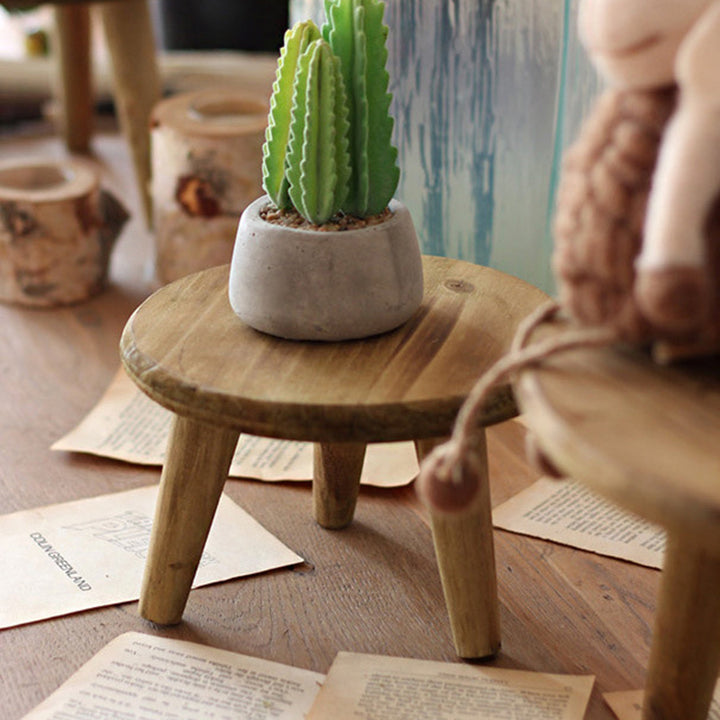 Modern Minimalist Round Solid Wood Low Stool Sturdy For Living Room
