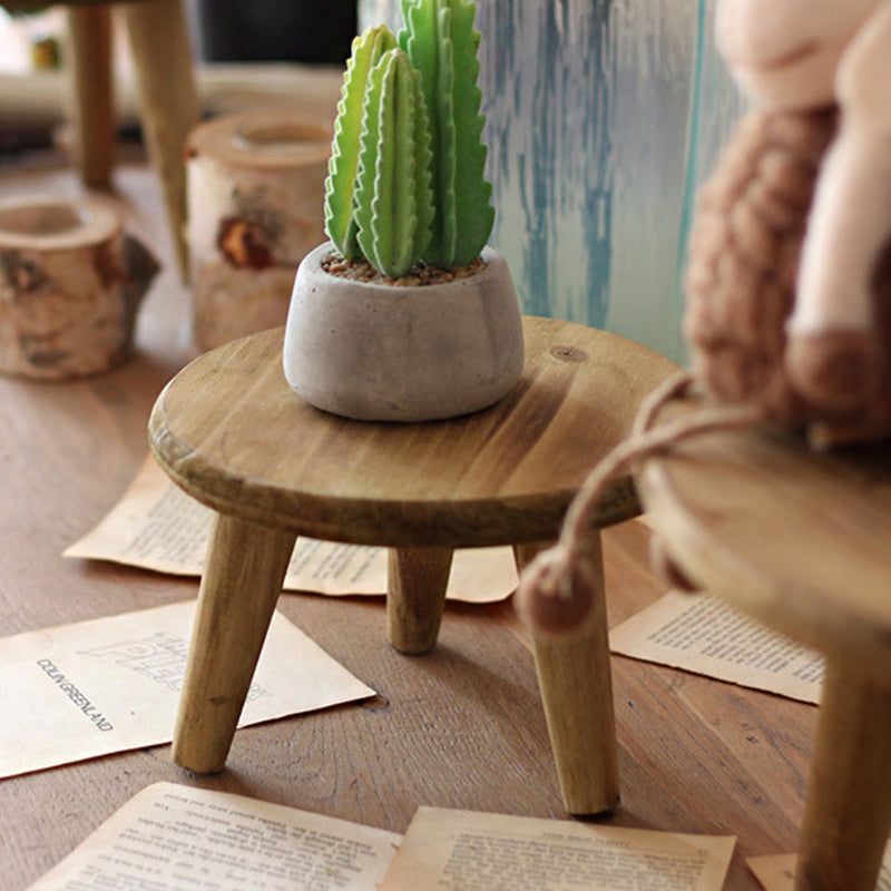 Modern Minimalist Round Solid Wood Low Stool Sturdy For Living Room