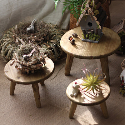 Modern Minimalist Round Solid Wood Low Stool Sturdy For Living Room