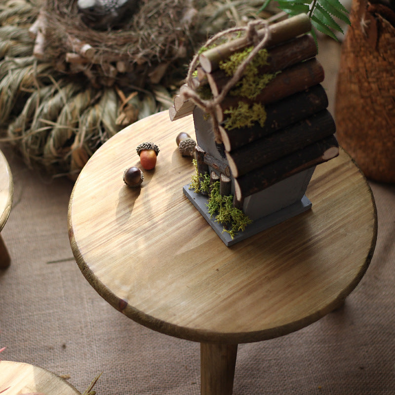 Modern Minimalist Round Solid Wood Low Stool Sturdy For Living Room