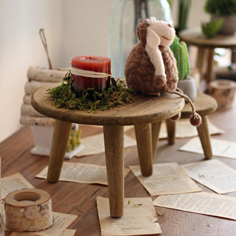 Modern Minimalist Round Solid Wood Low Stool Sturdy For Living Room