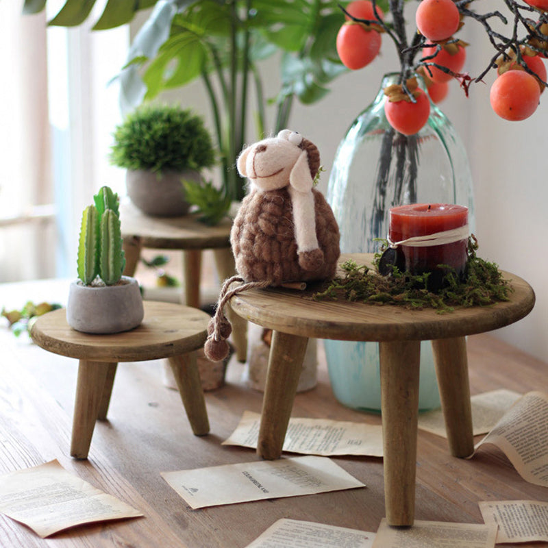 Modern Minimalist Round Solid Wood Low Stool Sturdy For Living Room