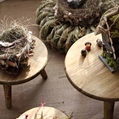 Modern Minimalist Round Solid Wood Low Stool Sturdy For Living Room