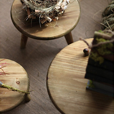 Modern Minimalist Round Solid Wood Low Stool Sturdy For Living Room