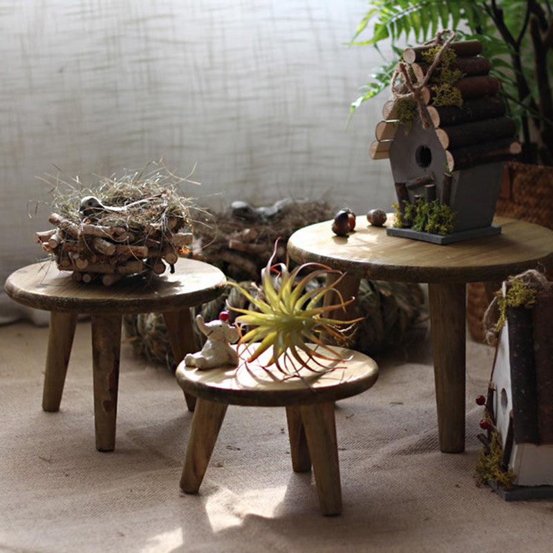 Modern Minimalist Round Solid Wood Low Stool Sturdy For Living Room