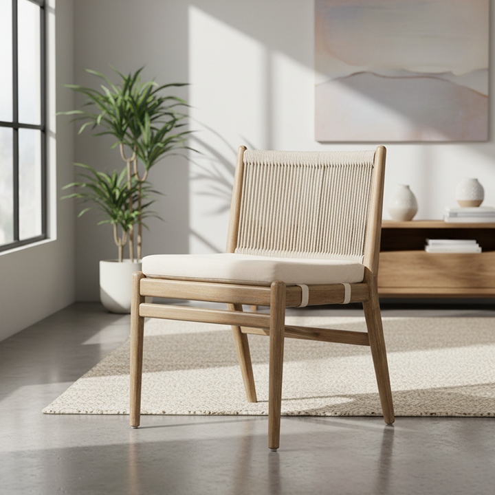 Moderner minimalistischer rechteckiger Kissenmassivholz-Baumwoll-Leinen-Schwamm-Esszimmerstuhl Rückenlehne Armlehne für Esszimmer 