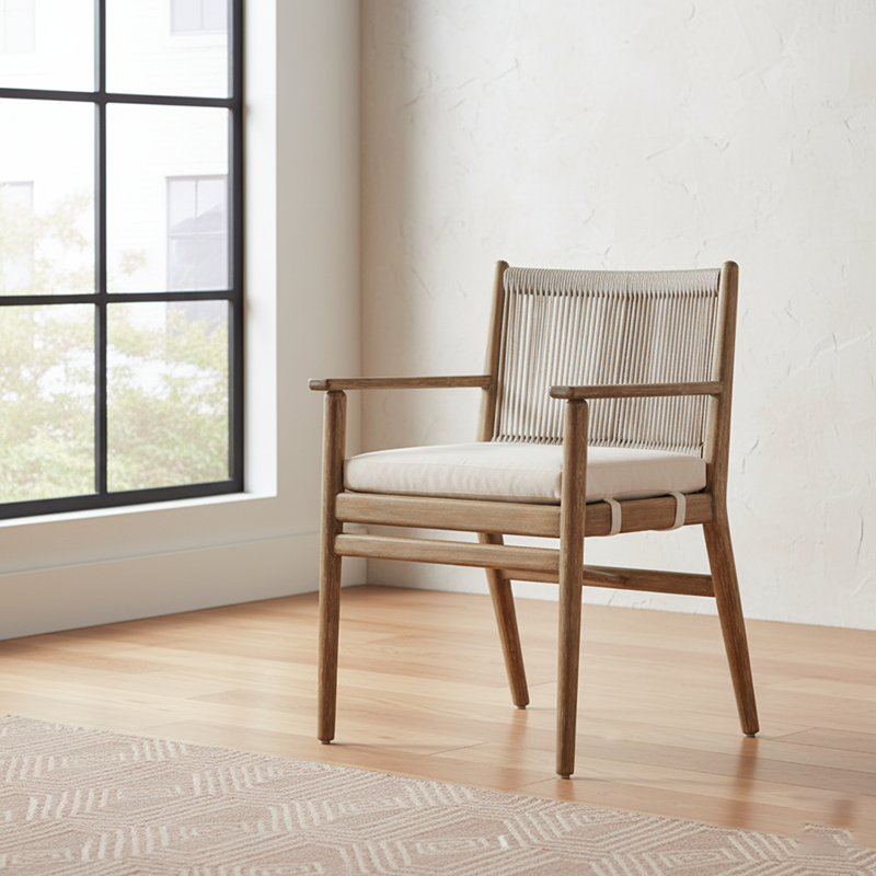 Modern Minimalist Rectangular Cushion Solid Wood Cotton-Linen Sponge Dining Chair Backrest Armrest For Dining Room