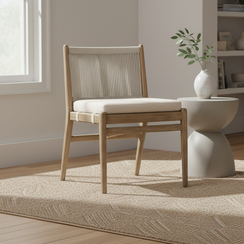 Modern Minimalist Rectangular Cushion Solid Wood Cotton-Linen Sponge Dining Chair Backrest Armrest For Dining Room