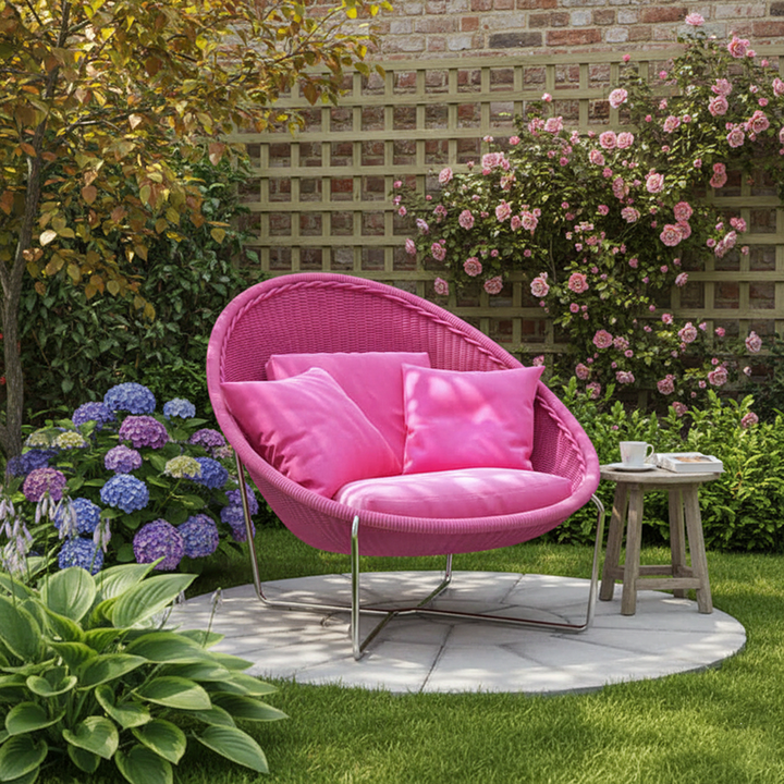 Moderner minimalistischer Liegestuhl aus gebogenem Aluminiumlegierung und Polypropylen-Seil mit robuster, langlebiger Rückenlehne und Armlehne für den Garten 