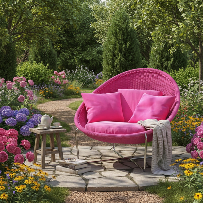 Fauteuil inclinable moderne minimaliste en alliage d’aluminium incurvé et corde en polypropylène, robuste et durable, avec dossier et accoudoirs pour jardin 