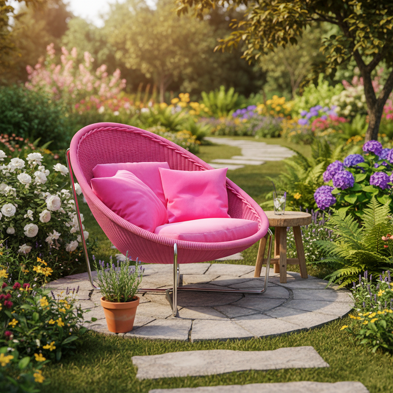 Fauteuil inclinable moderne minimaliste en alliage d’aluminium incurvé et corde en polypropylène, robuste et durable, avec dossier et accoudoirs pour jardin 
