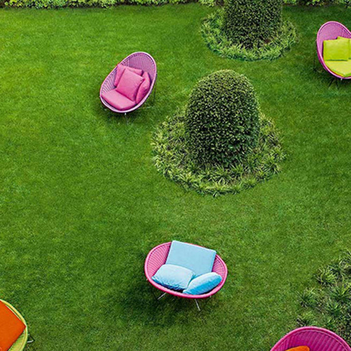 Fauteuil inclinable moderne minimaliste en alliage d’aluminium incurvé et corde en polypropylène, robuste et durable, avec dossier et accoudoirs pour jardin 