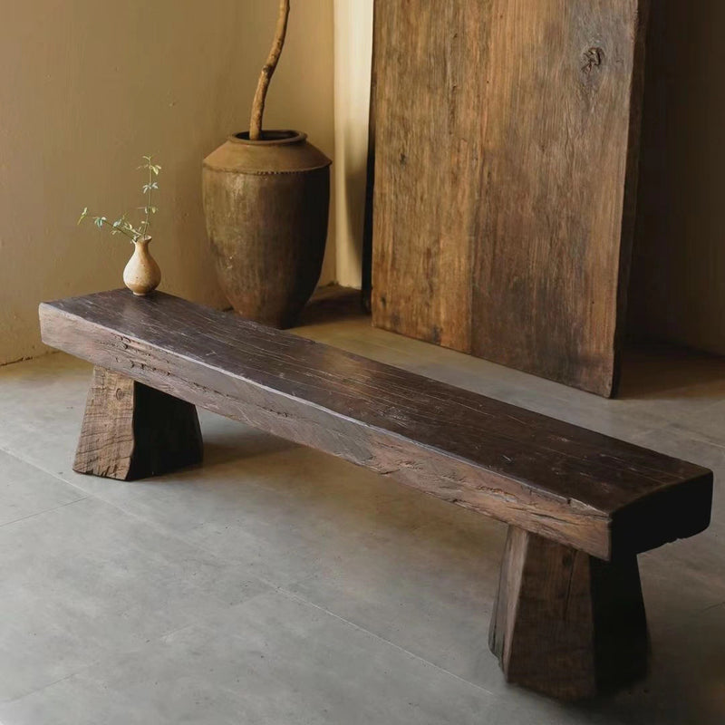 Modern Minimalist Rectangular Solid Wood Bench Sturdy Practical For Living Room