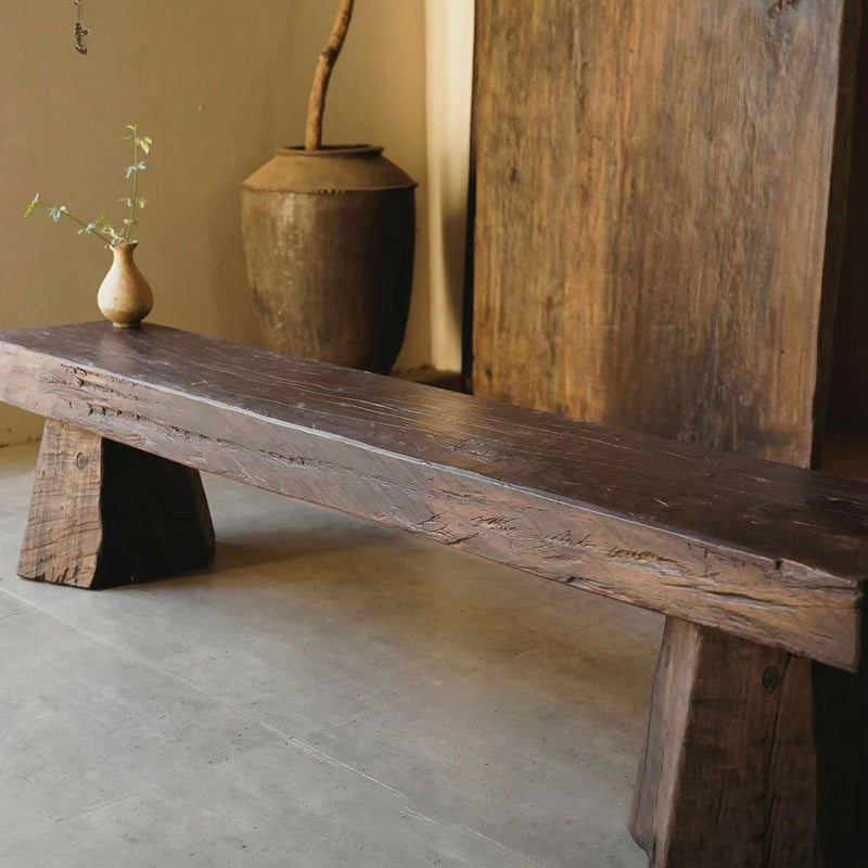 Modern Minimalist Rectangular Solid Wood Bench Sturdy Practical For Living Room