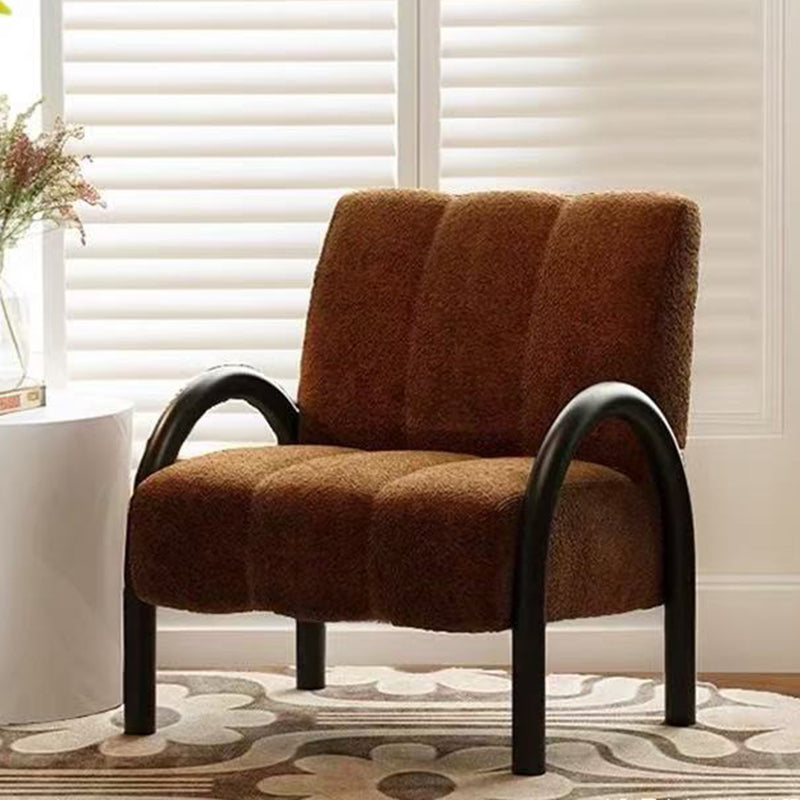 Modern Minimalist Curved Carbon Steel Velvet Fabric Sponge Accent Chair Strong Load-Bearing Backrest Armrest For Living Room