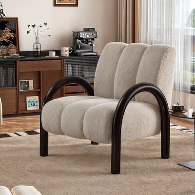 Modern Minimalist Curved Carbon Steel Velvet Fabric Sponge Accent Chair Strong Load-Bearing Backrest Armrest For Living Room