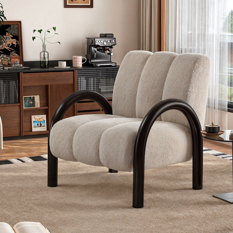 Modern Minimalist Curved Carbon Steel Velvet Fabric Sponge Accent Chair Strong Load-Bearing Backrest Armrest For Living Room
