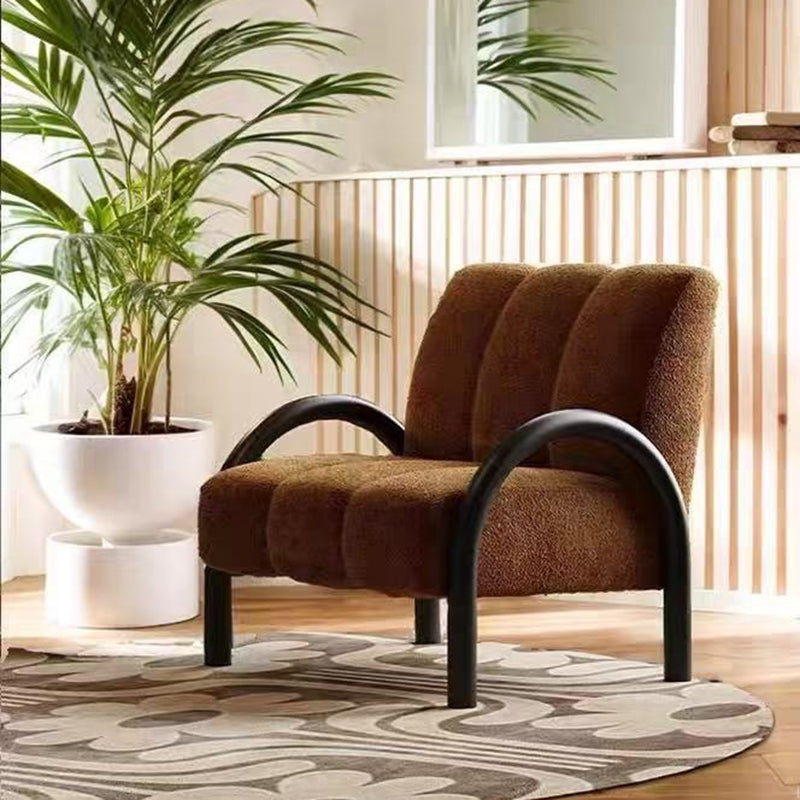 Modern Minimalist Curved Carbon Steel Velvet Fabric Sponge Accent Chair Strong Load-Bearing Backrest Armrest For Living Room