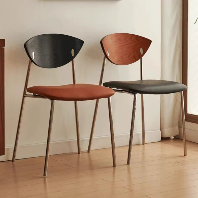 Modern Minimalist Curved Solid Wood Microfiber Leather Metal Sponge Dining Chair Backrest For Dining Room