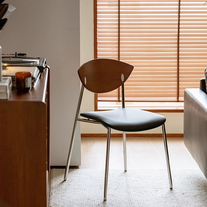 Modern Minimalist Curved Solid Wood Microfiber Leather Metal Sponge Dining Chair Backrest For Dining Room