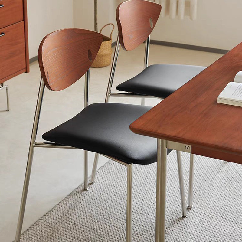 Modern Minimalist Curved Solid Wood Microfiber Leather Metal Sponge Dining Chair Backrest For Dining Room