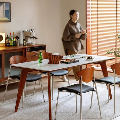 Modern Minimalist Curved Solid Wood Microfiber Leather Metal Sponge Dining Chair Backrest For Dining Room