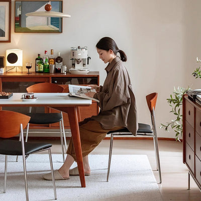 Modern Minimalist Curved Solid Wood Microfiber Leather Metal Sponge Dining Chair Backrest For Dining Room