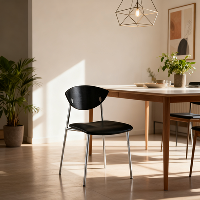 Modern Minimalist Curved Solid Wood Microfiber Leather Metal Sponge Dining Chair Backrest For Dining Room