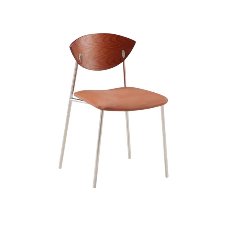 Modern Minimalist Curved Solid Wood Microfiber Leather Metal Sponge Dining Chair Backrest For Dining Room