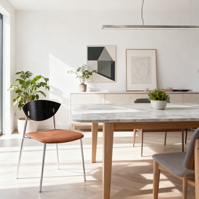 Modern Minimalist Curved Solid Wood Microfiber Leather Metal Sponge Dining Chair Backrest For Dining Room