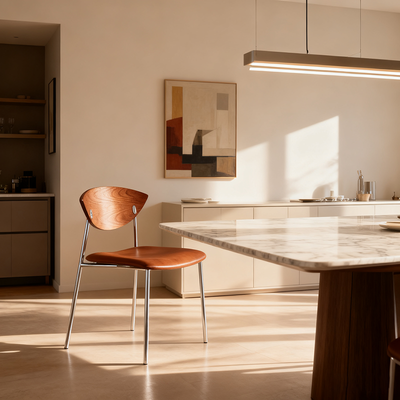 Modern Minimalist Curved Solid Wood Microfiber Leather Metal Sponge Dining Chair Backrest For Dining Room