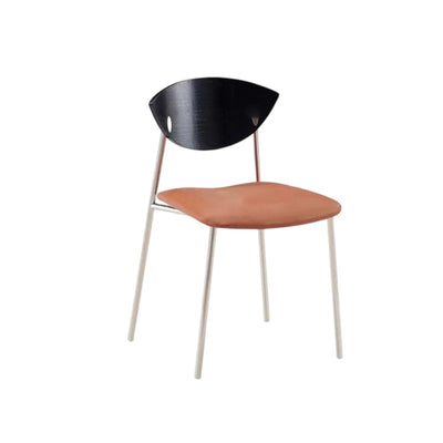 Modern Minimalist Curved Solid Wood Microfiber Leather Metal Sponge Dining Chair Backrest For Dining Room