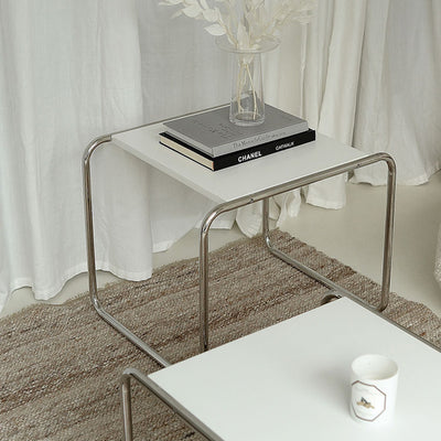 Modern Minimalist Rectangular Stainless Steel Medium Density Fiberboard Coffee Table 2-Leg Sturdy For Living Room