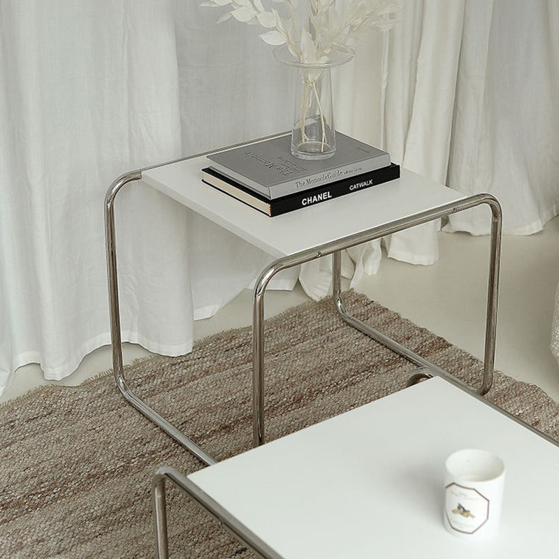 Modern Minimalist Rectangular Stainless Steel Medium Density Fiberboard Coffee Table 2-Leg Sturdy For Living Room