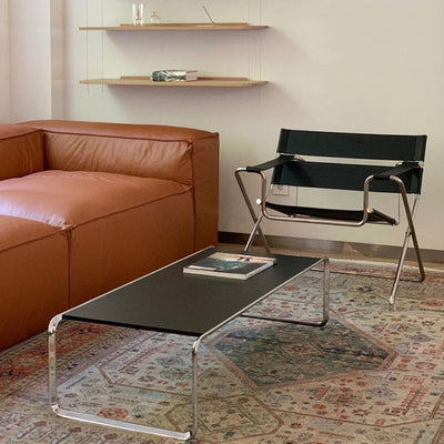 Modern Minimalist Rectangular Stainless Steel Medium Density Fiberboard Coffee Table 2-Leg Sturdy For Living Room