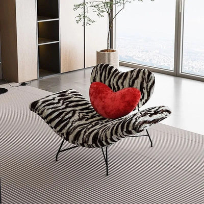 Modern Minimalist Curved Rabbit Velvet Sponge Carbon Steel Accent Chair Backrest Armrest For Living Room