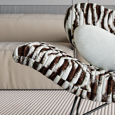 Modern Minimalist Curved Rabbit Velvet Sponge Carbon Steel Accent Chair Backrest Armrest For Living Room