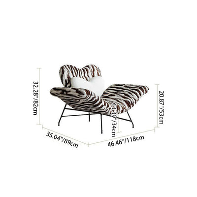 Modern Minimalist Curved Rabbit Velvet Sponge Carbon Steel Accent Chair Backrest Armrest For Living Room