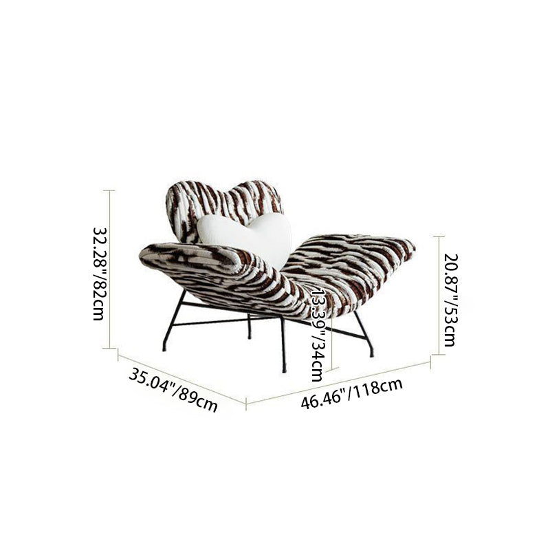 Modern Minimalist Curved Rabbit Velvet Sponge Carbon Steel Accent Chair Backrest Armrest For Living Room