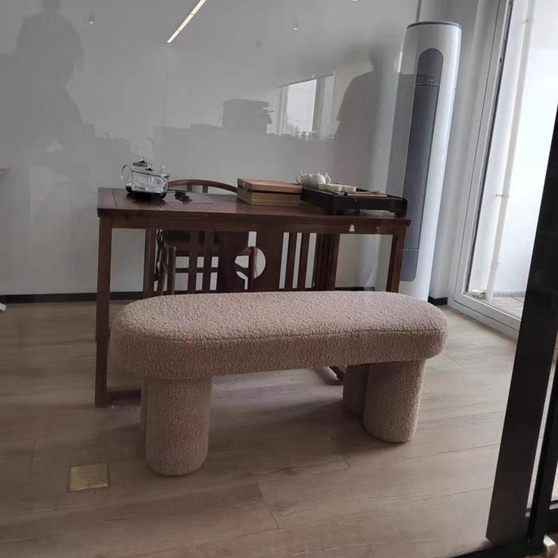 Modern Minimalist Round Rectangular Solid Wood Sherpa Fabric Sponge Bench For Living Room