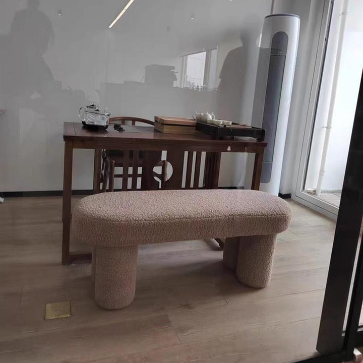 Modern Minimalist Round Rectangular Solid Wood Sherpa Fabric Sponge Bench For Living Room