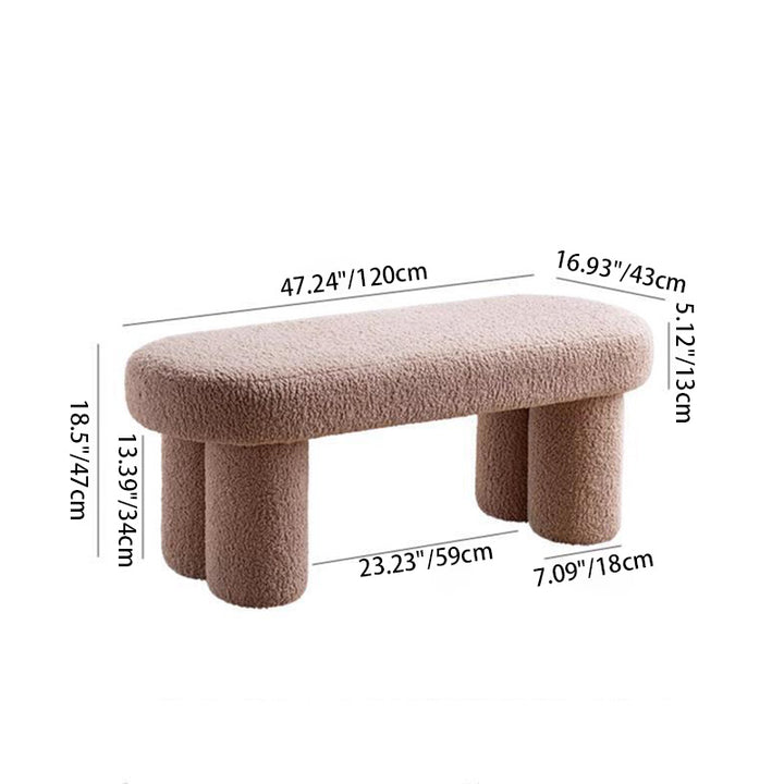 Modern Minimalist Round Rectangular Solid Wood Sherpa Fabric Sponge Bench For Living Room