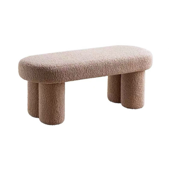 Modern Minimalist Round Rectangular Solid Wood Sherpa Fabric Sponge Bench For Living Room
