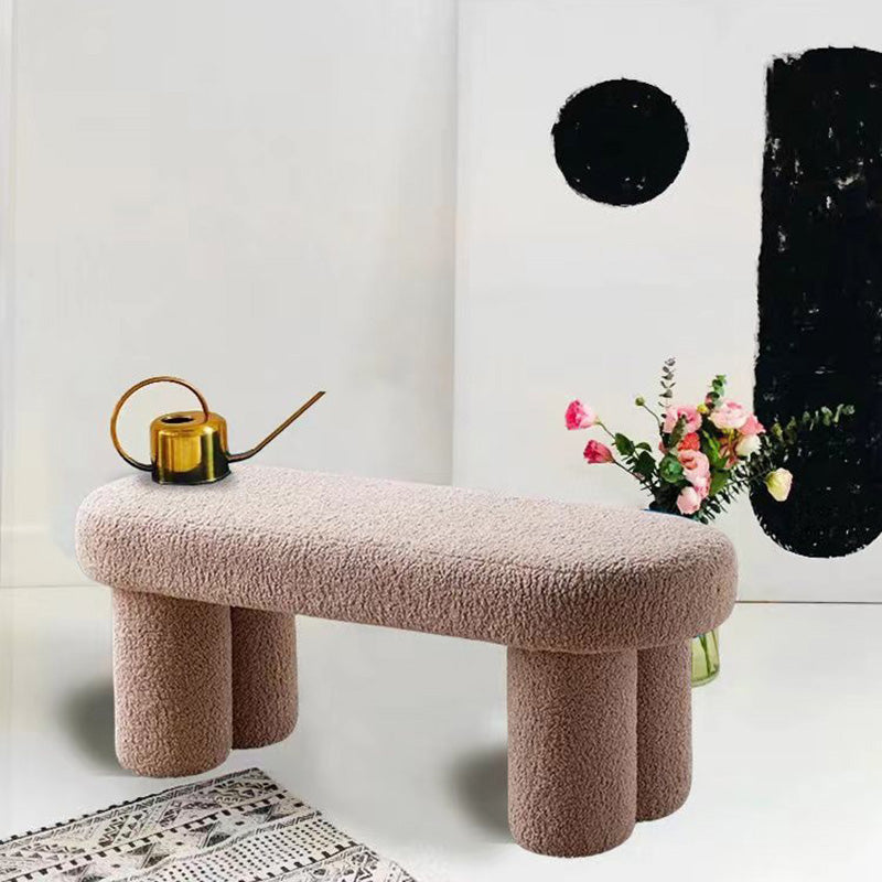 Modern Minimalist Round Rectangular Solid Wood Sherpa Fabric Sponge Bench For Living Room