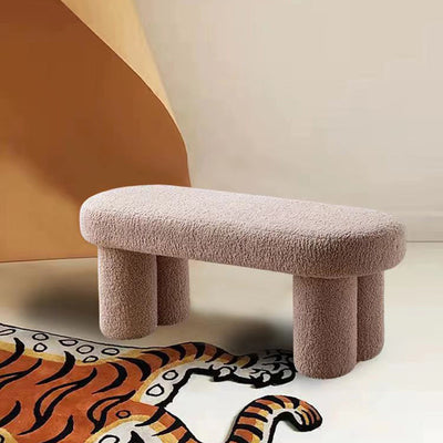 Modern Minimalist Round Rectangular Solid Wood Lambswool Sponge Bench For Living Room