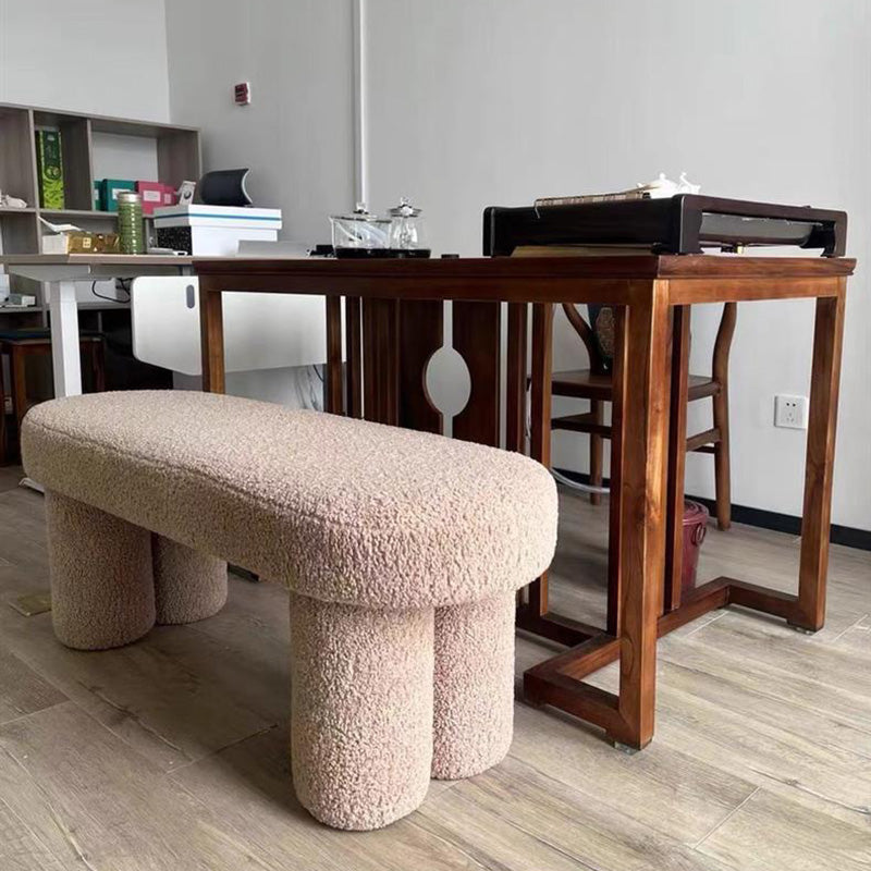Modern Minimalist Round Rectangular Solid Wood Sherpa Fabric Sponge Bench For Living Room