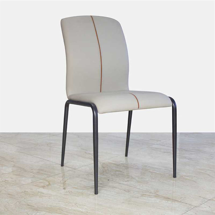 Chaise de salle à manger moderne minimaliste incurvée avec dossier en cuir PU, acier au carbone et éponge pour salle à manger 