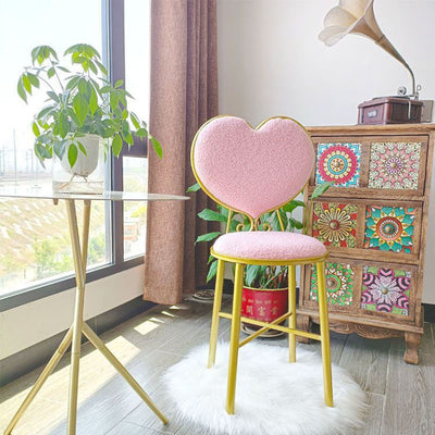Modern Minimalist Heart-Shaped Velvet Metal Sponge Vanity Stool Backrest For Bedroom